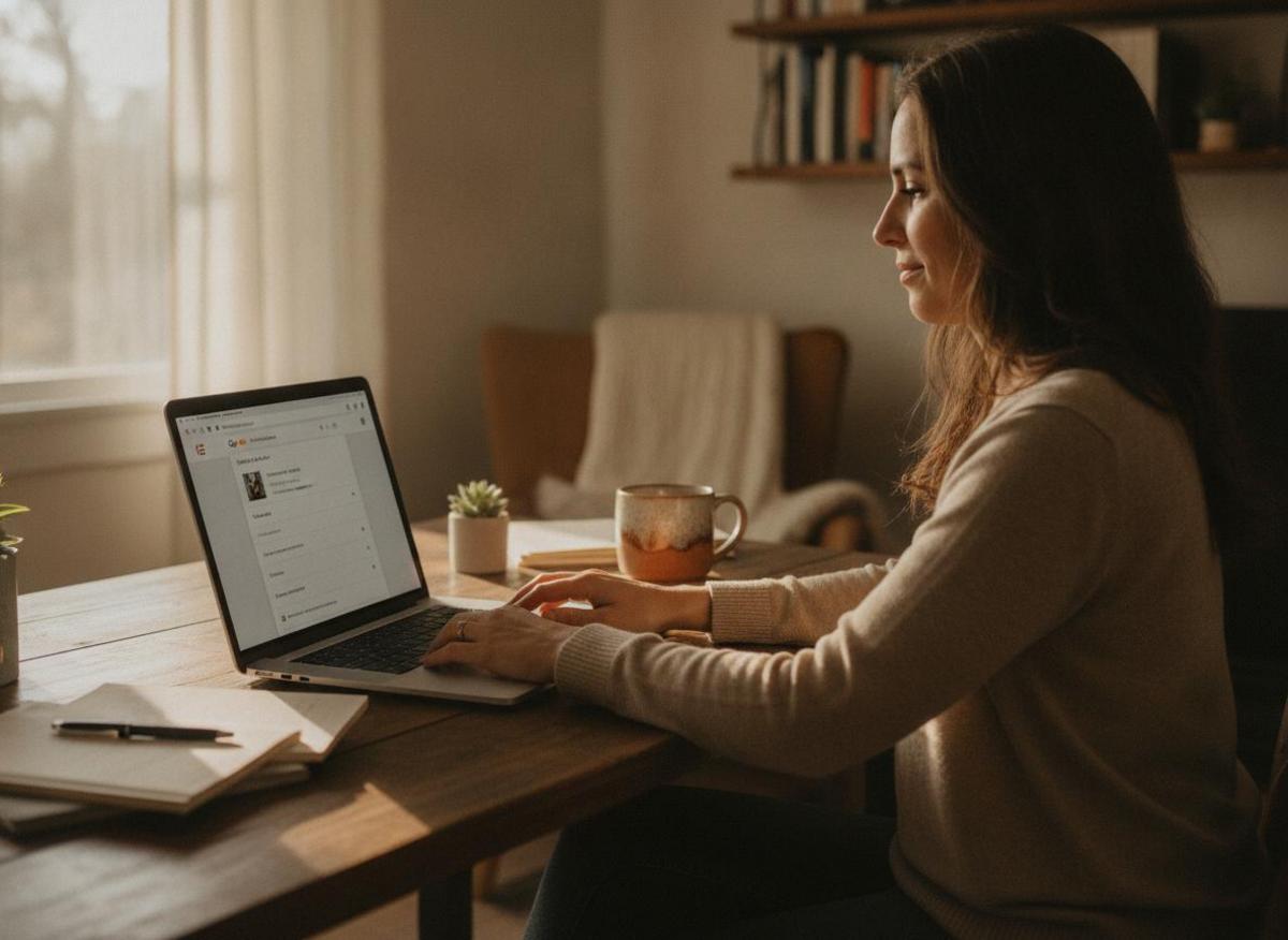 Selbstständige pflegt Google My Business Profil am Laptop – lokale SEO Tipps direkt umgesetzt