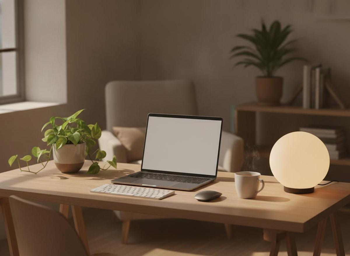 Minimalistischer Schreibtisch mit wenigen Geräten – beste Produktivitäts-Apps für Selbstständige ohne Tool-Chaos